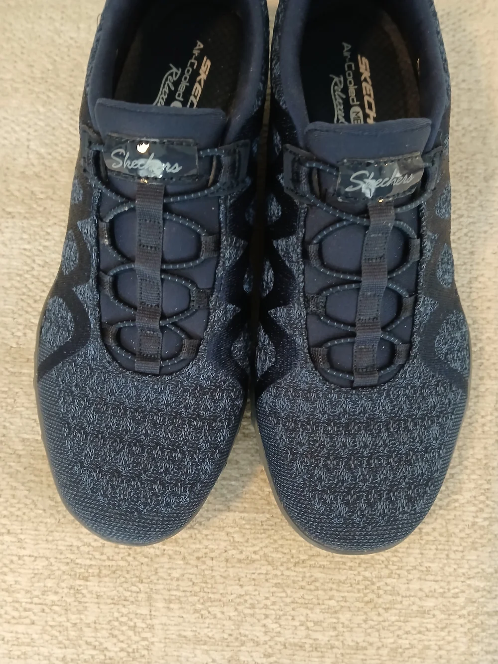 •Skechers• Air-Cooled Memory Foam Relaxed Fit Navy Slip-On Athletic Shoes
